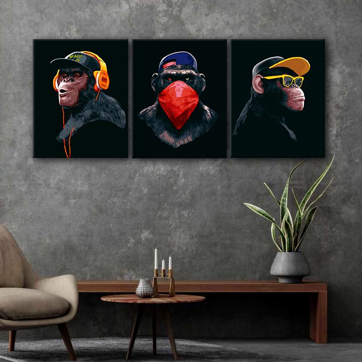 Комплект картин по номерам на чорном холсте Riviera Blanca Gangster Monkey 3 шт. (ITR-099) Комплект картин по номерам на чорном холсте Riviera Blanca Gangster Monkey 3 шт. (ITR-099)