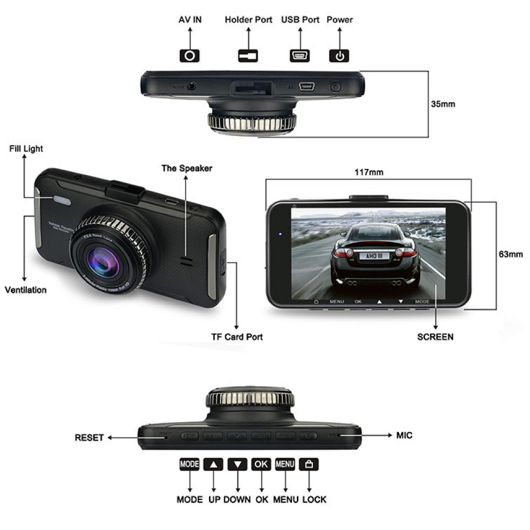 Видеорегистратор FULL HD 1080P Sunway с водонепроницаемой задней камерой Black - фото 3