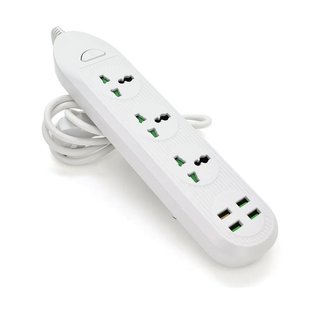 Фільтр мережевий ТВ-Т16 3 розетки/4 USB 3000W перетин 3х0,75 мм 2 м Box White (30215)
