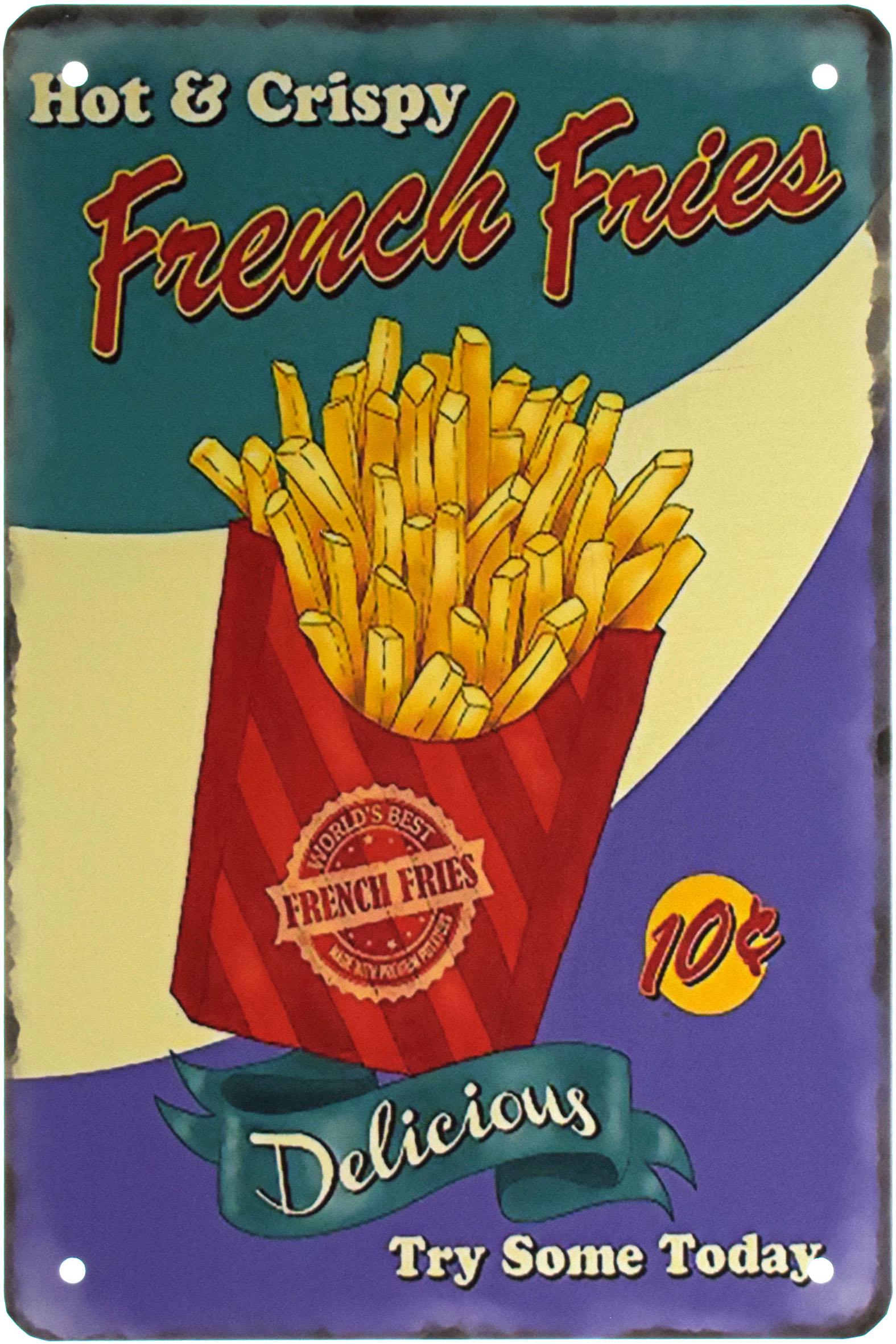 Табличка металлическая Картошка Фри Горячяя И Хрустящяя/French Fries Hot & Crispy 20x30 см