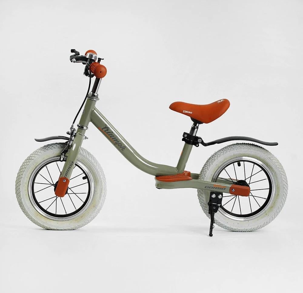 Дитячий велобіг Corso Triumph 74100 сталева рама підніжка/крила/дзвіночок надувні колеса 12" (74100)