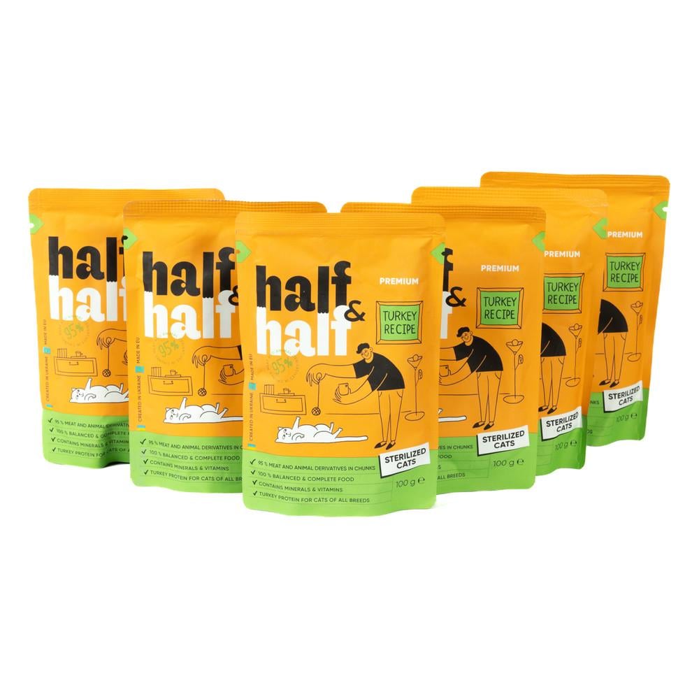 Набор паучей HalfHalf 5+1 для стерил кошек индейка в желе (34806779)