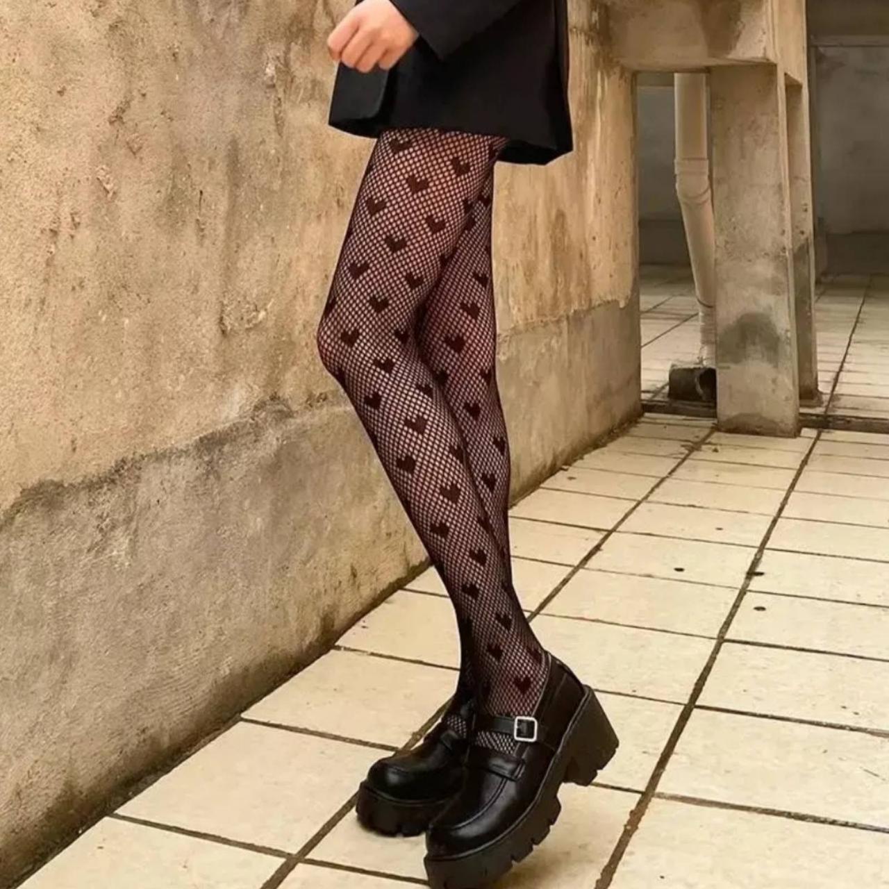 Колготы в сетку сердца S/L Черный