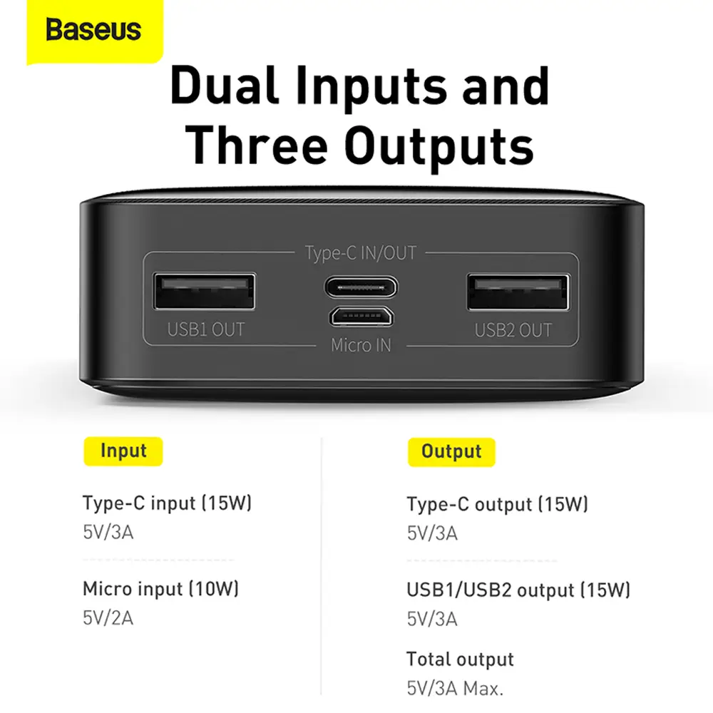 Повербанк Baseus Bipow Digital Display 2xUSB/Type-C 15W 20000 mAh Black (PPDML-J01) - фото 10