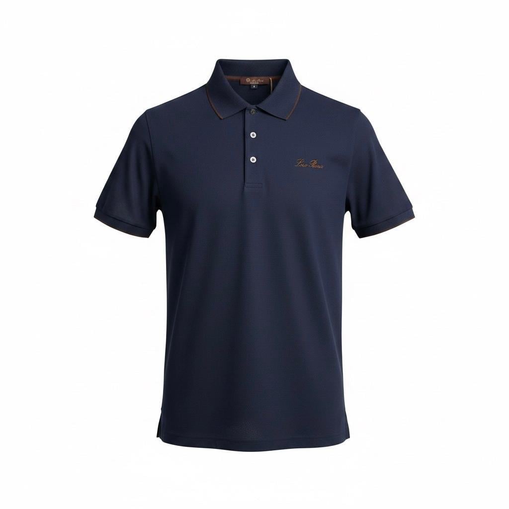 Футболка мужская поло в стиле Loro Piana Tipped Polo Shirt L Темно-синий (LP13001.5L)