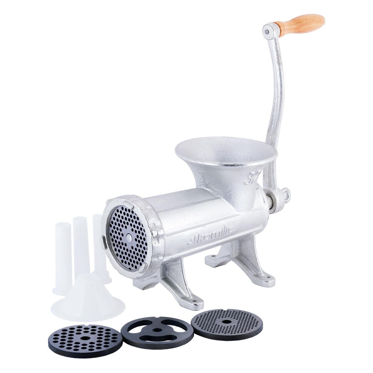 Мясорубка механическая Kamille KM-6527 чугунная с деревянной ручкой и 4-мя решетками 41,5х16х38 см Серый (124-84-6527)