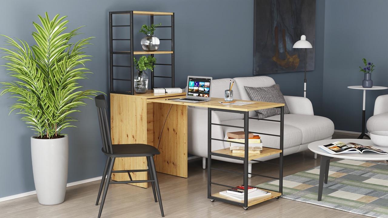 Стіл-тумба трансформер Ferrum-decor Смарт 3/1 з етажеркою метал/ДСП 16 мм 1430x1450x500 мм Чорний/Дуб Артизан (FRD-105114) - фото 10 Стіл-тумба трансформер Ferrum-decor Смарт 3/1 з етажеркою метал/ДСП 16 мм 1430x1450x500 мм Чорний/Дуб Артизан (FRD-105114) - фото 10