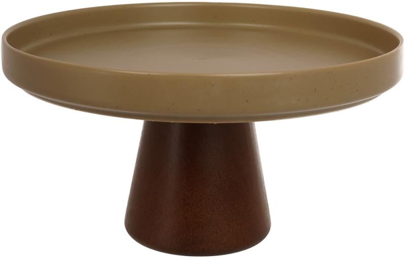 Блюдо-подставка фарфоровое Natural Serving для десертов на деревянной ноге Ø 21 см Grey