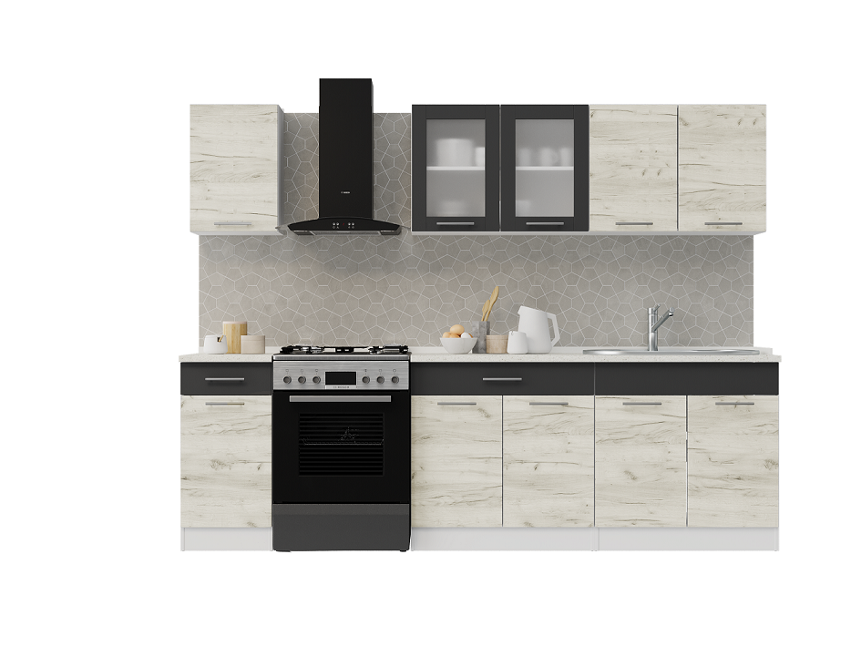 Готова кухня Еверест Еко №6 без стільниці без мийки 2,5 м/2,6 м Білий/Дуб крафт білий/Графітовий (09105) - фото 3