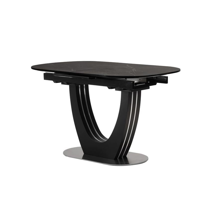 Стол раскладной, обеденный для кухни, гостиной, столовой Vetro Mebel TML-866 80х130( 40) см керамика/МДФ/нержавеющая сталь цвет неро маркина/черный 