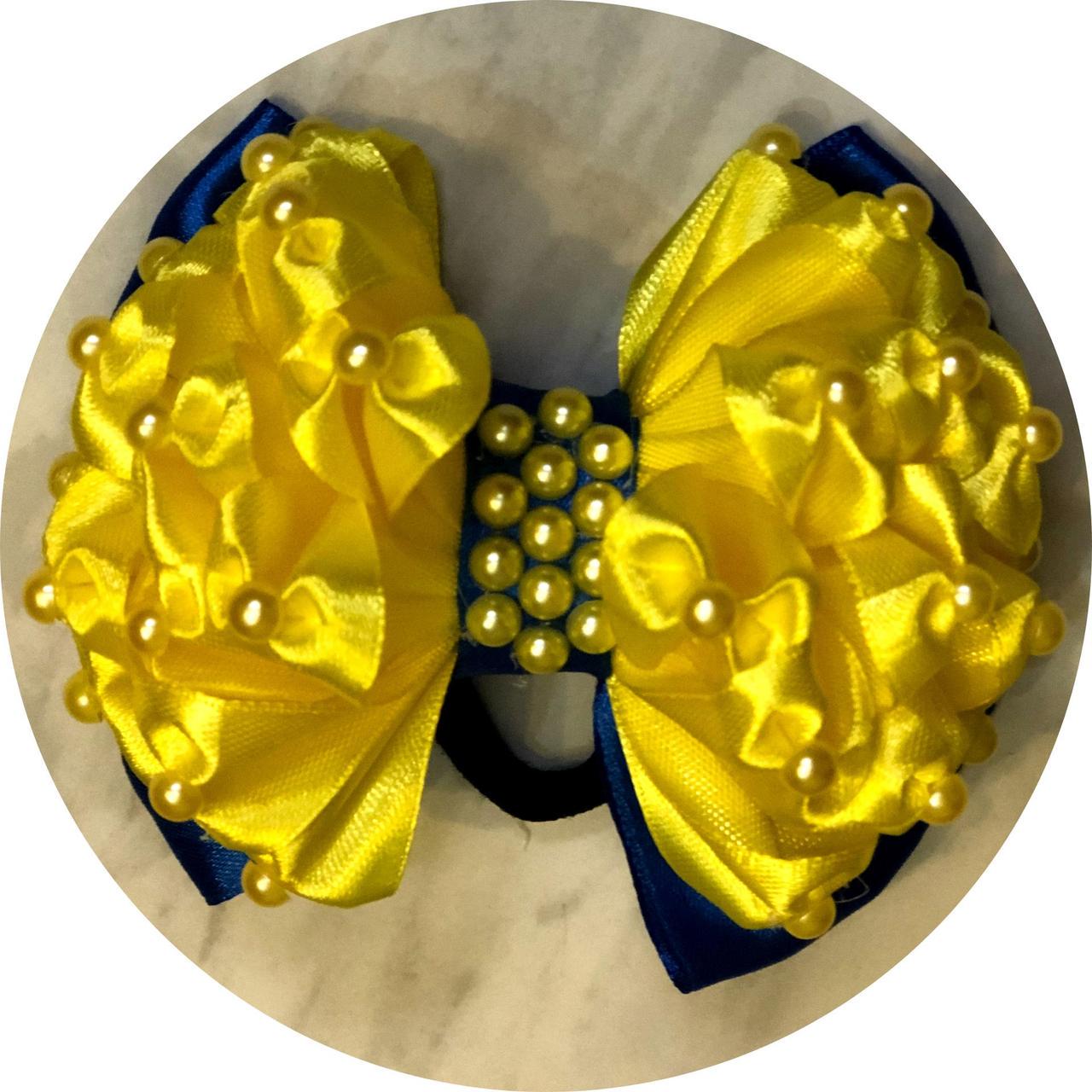 Бантик детский на резинке 11х9х6 см Сине-желтый (10061) Бантик детский на резинке 11х9х6 см Сине-желтый (10061)