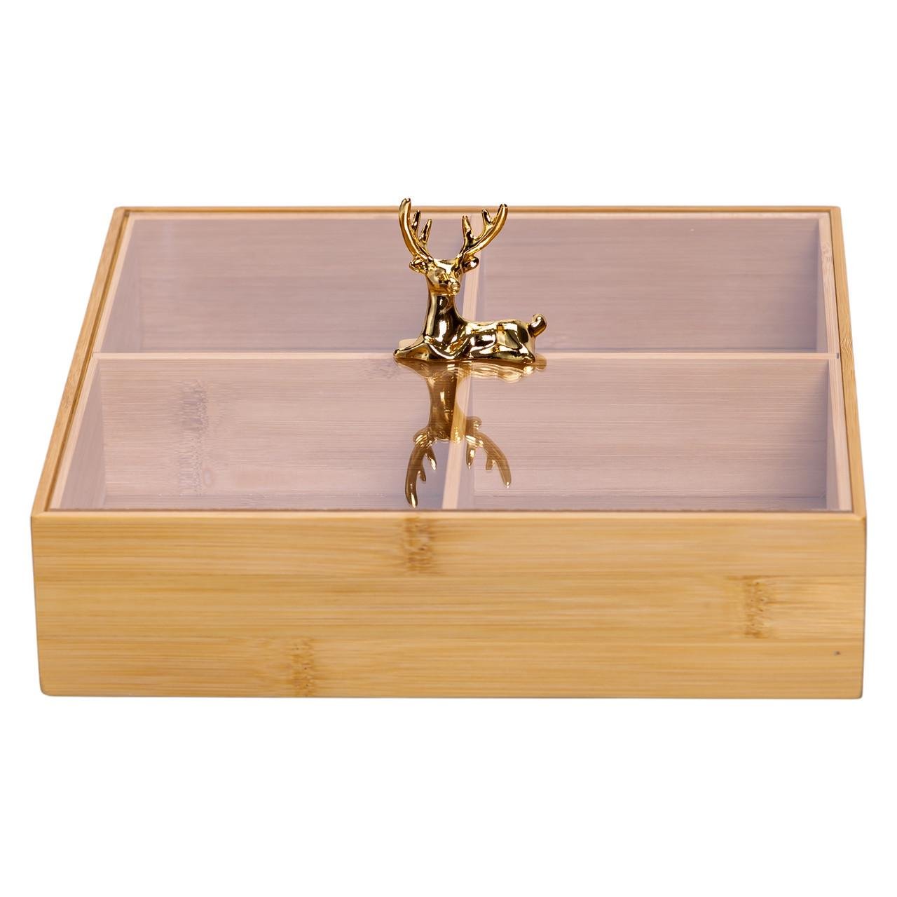 Менажница деревянная на 4 секции с крышкой квадратная (HB-40-1) - фото 4