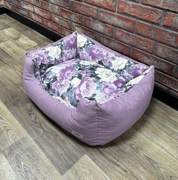 Лежак для котів та собак Comfort Home модель 2 Ashen flowers violet 70х50 см