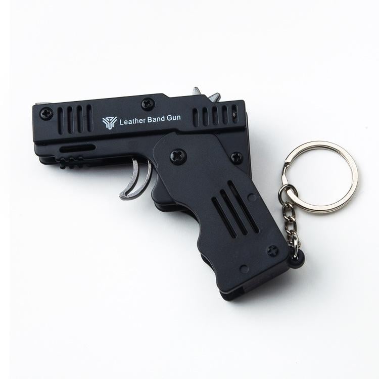 Пистолет-брелок складной стреляет резинками Черный (0158)