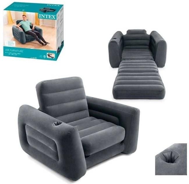 Крісло надувне трансформер Intex 224 х 117 х 66 см Сірий (66551) - фото 2 Крісло надувне трансформер Intex 224 х 117 х 66 см Сірий (66551) - фото 2