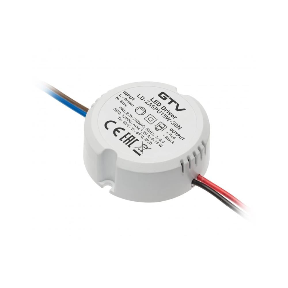 Блок питания LED GTV 55х22 мм 12V DC/15W IP20 (LD-ZASPU15W-30N)