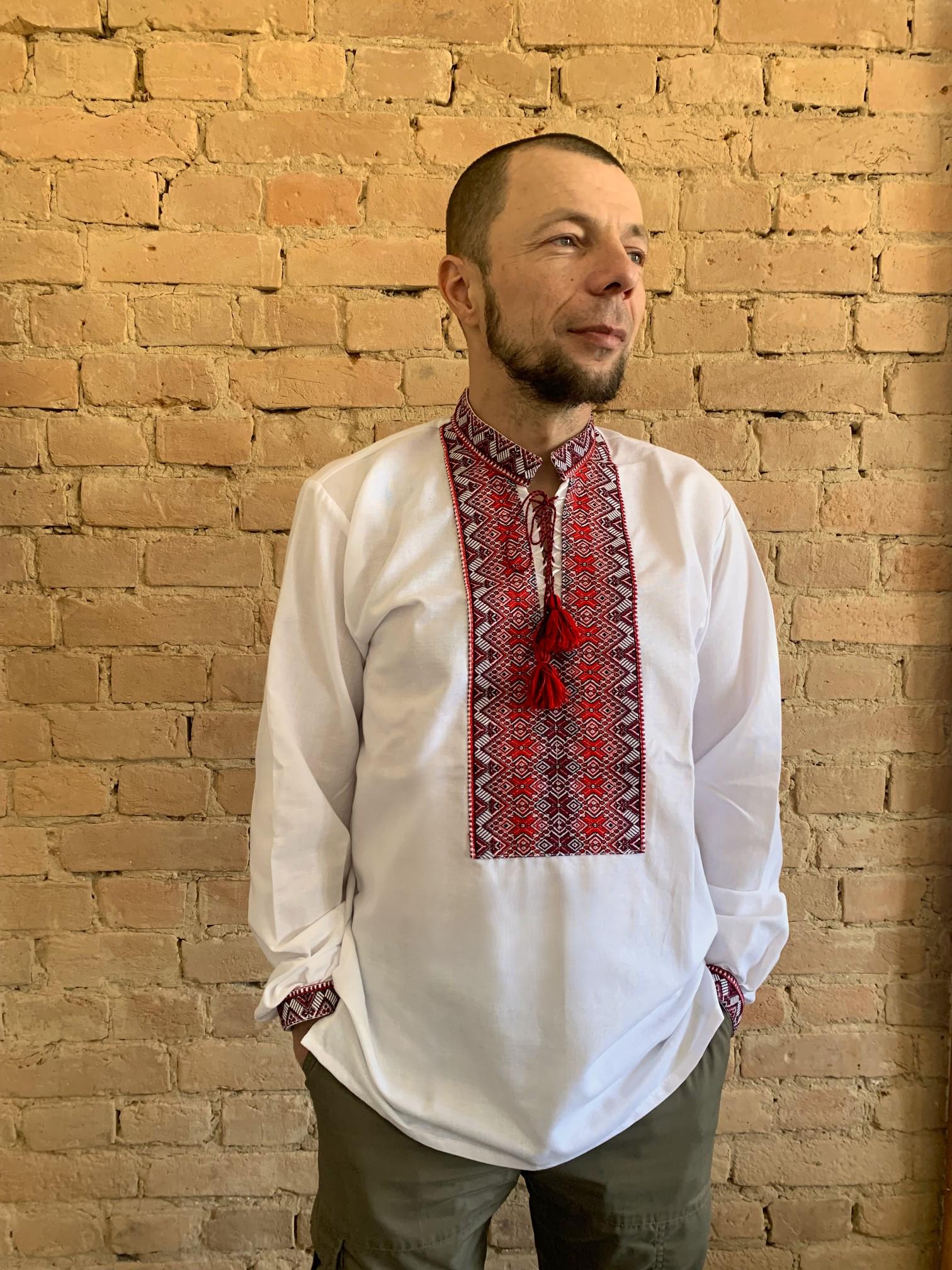 Вишиванка чоловіча натуральна з червоним орнаментом р. 46 Білий (4430/46)