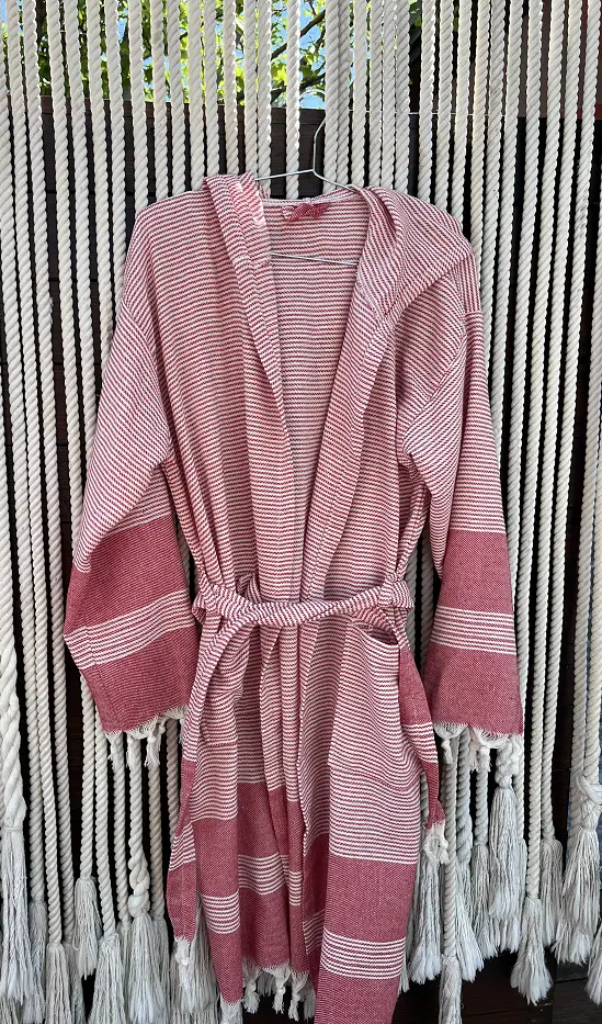 Халат жіночій бавовняний у смужку S-M Червоний (9951-halat)