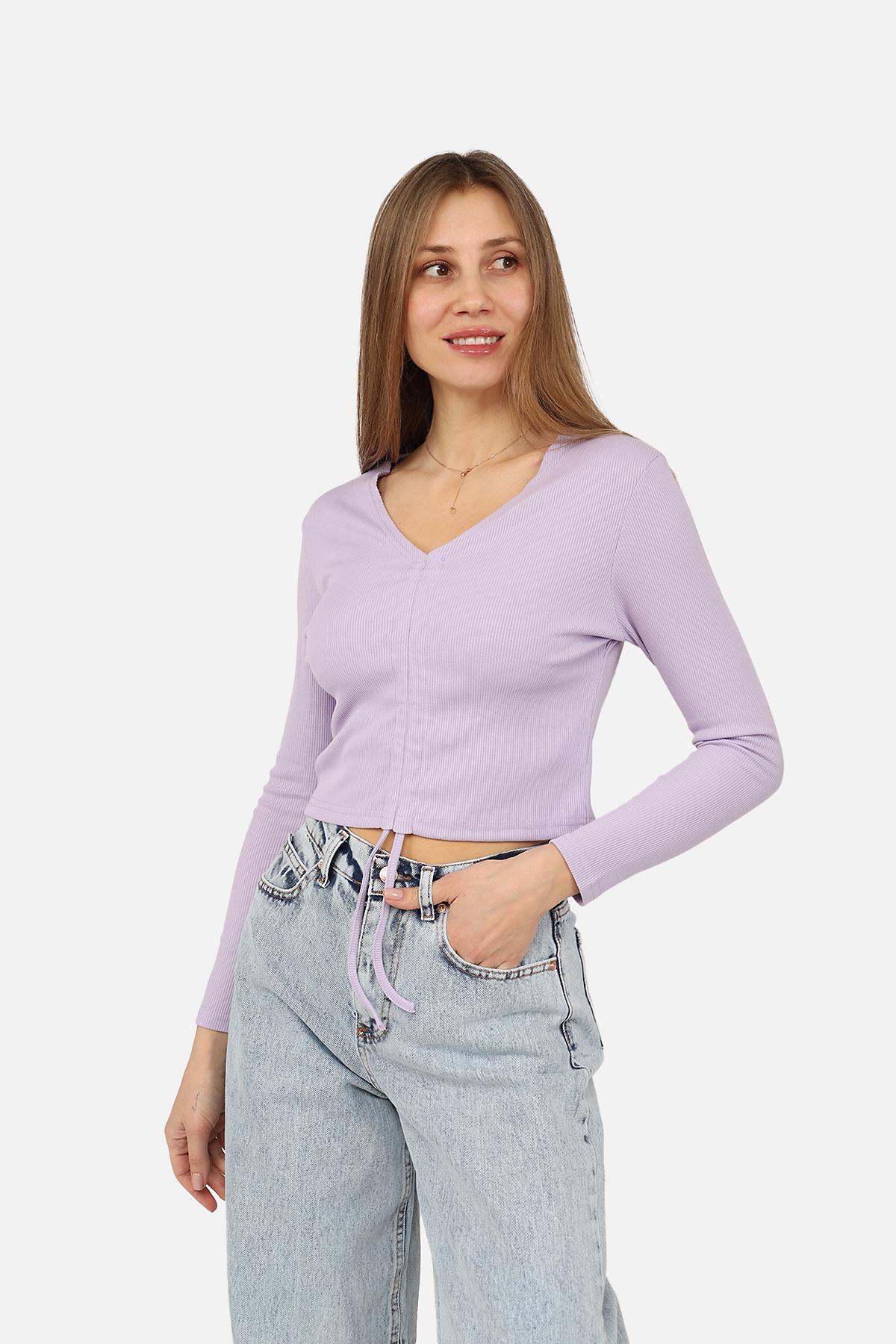 Футболка с длинным рукавом женская ЦБ-00271929 р. 42 Лиловый (SKT001049932) - фото 2 Футболка с длинным рукавом женская ЦБ-00271929 р. 42 Лиловый (SKT001049932) - фото 2