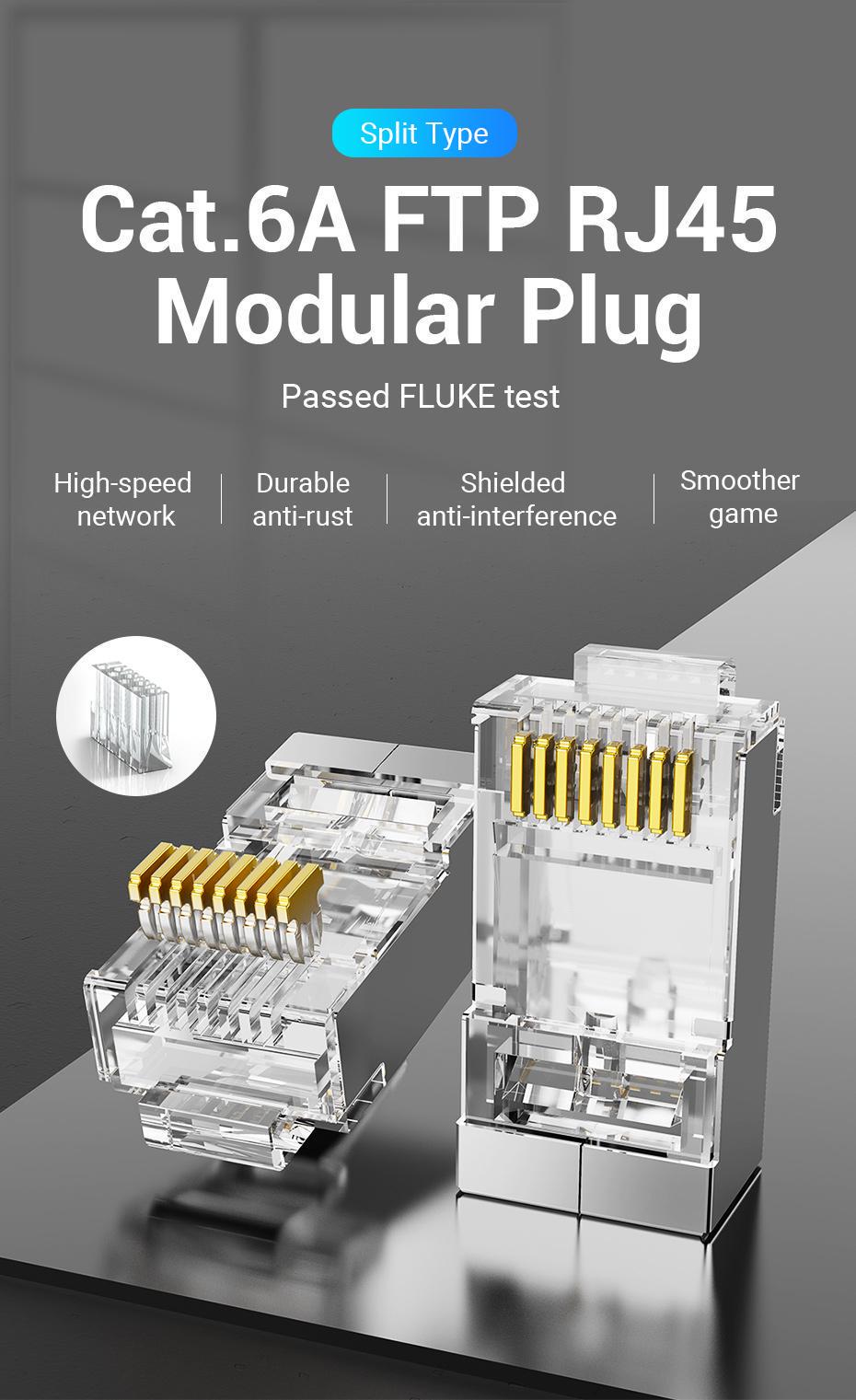 Інтернет-з'єднувачі Vention Cat.6A FTP 8P8C 10 Гбіт/с роз'єм RJ45 LAN RJ 45 Ethernet 10 шт. Сріблястий (IDFR0-10) - фото 2