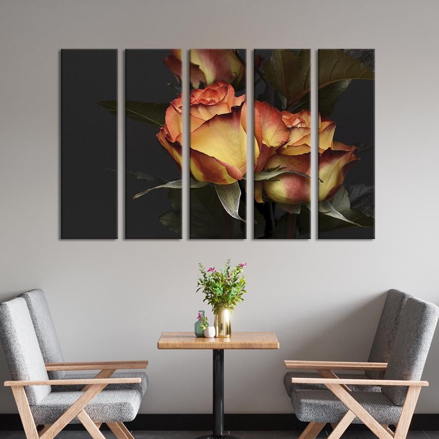 Картина на полотні Чудові жовто-помаранчеві троянди 87x50 см (978-51)