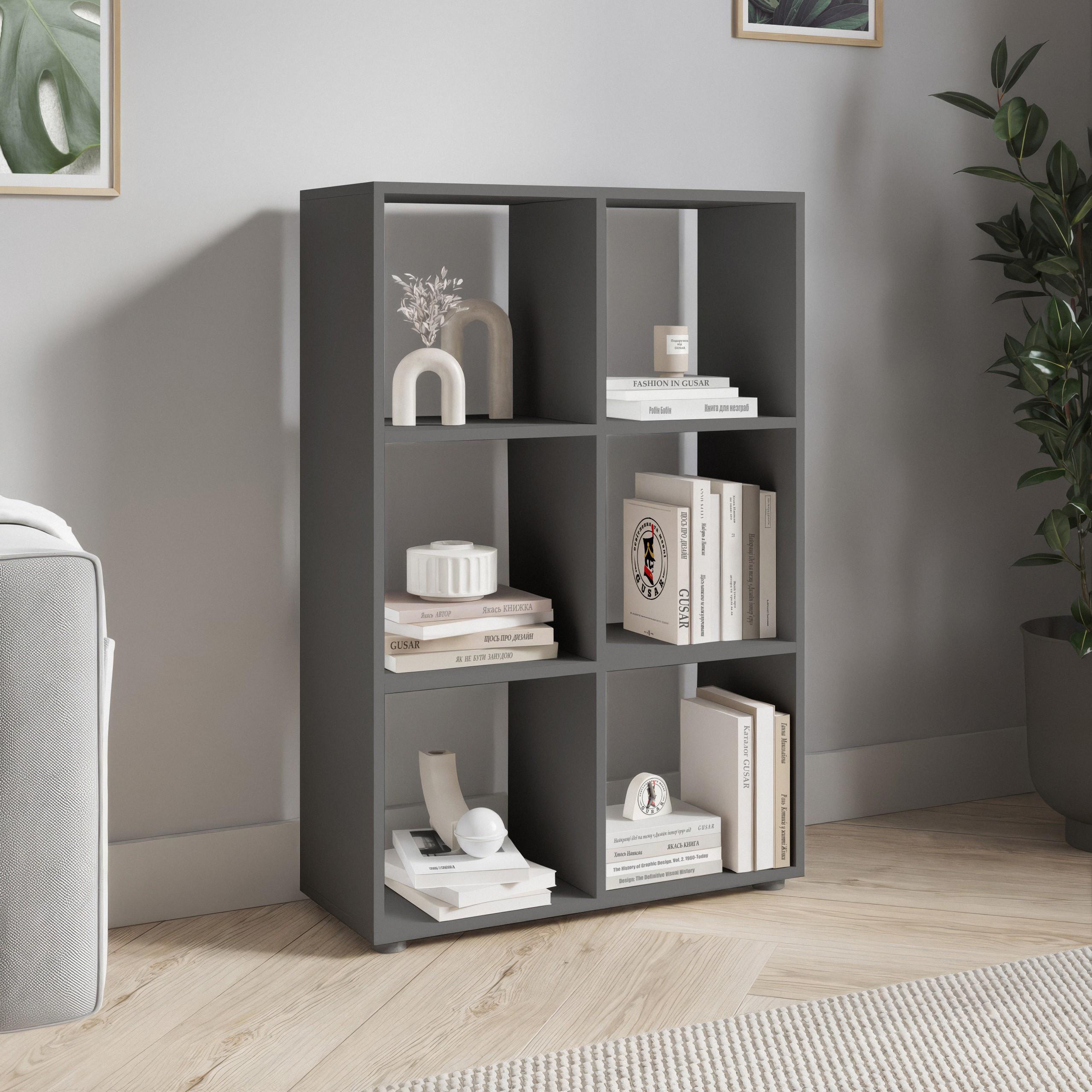 Стеллаж для книг и декора на 6 ячеек P-16 720x290x1078 мм Антрацит - фото 1