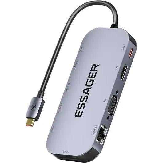 USB-хаб Essager Marble Harp EHB11-FQ0G-Z USB-C 11-1 HDMI VGA RJ-45 Grey (35575281)