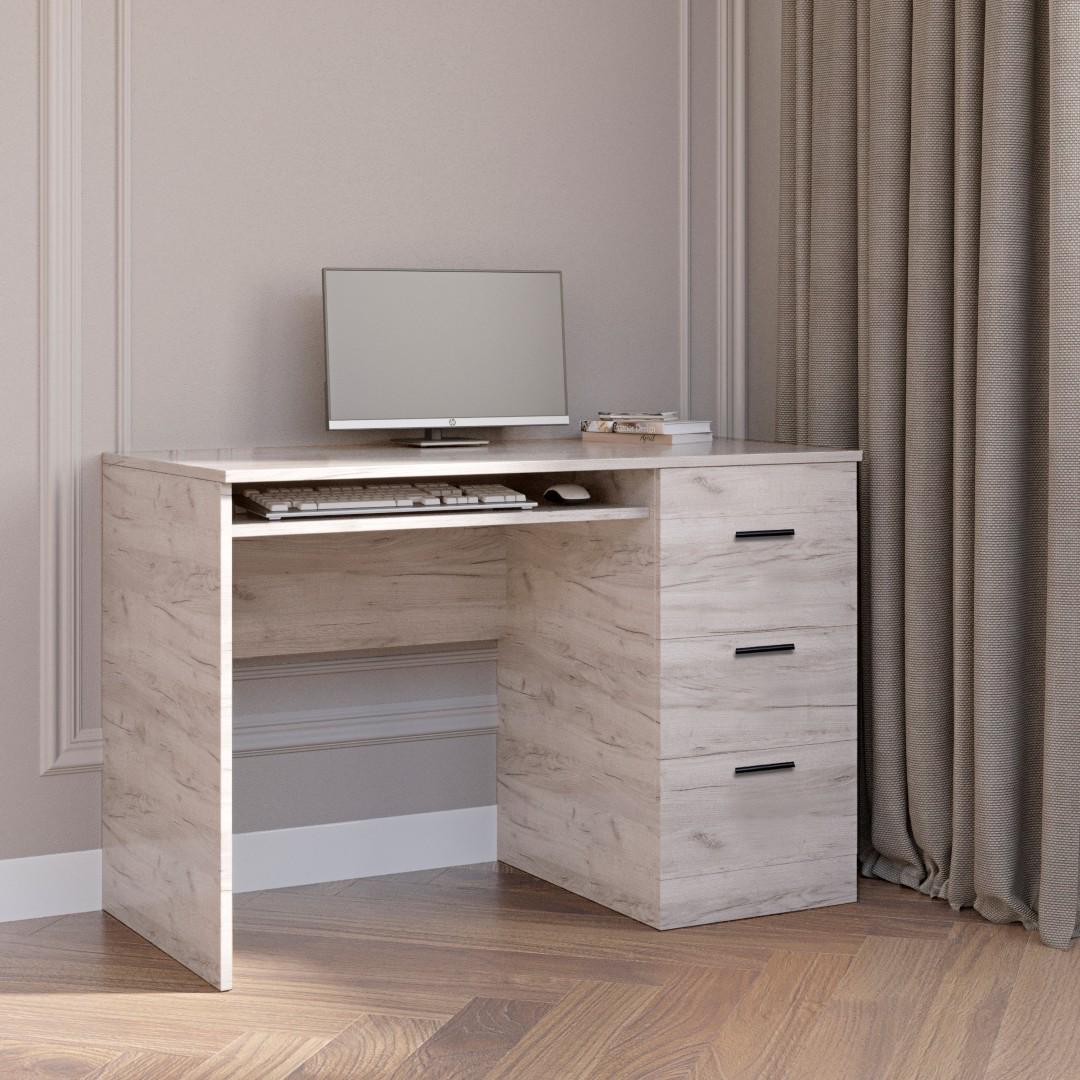 Компьютерный стол Everest Соната тумба правая с ящиками и полочкой для клавиатуры 1100х550х755 мм Дуб крафт белый (11287) - фото 2 Компьютерный стол Everest Соната тумба правая с ящиками и полочкой для клавиатуры 1100х550х755 мм Дуб крафт белый (11287) - фото 2