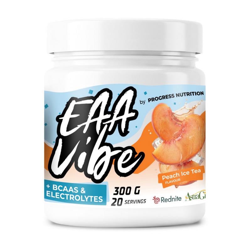 Аминокислоты Progress Nutrition EAA с BCAA кордицепсом и электролитами Vibe 300 г Персиковый чай