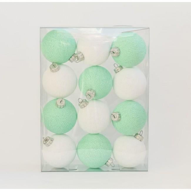 Елочные игрушки из ниточных шариков 6,5 см 12 шт. Белый/Бирюзовый (402636)
