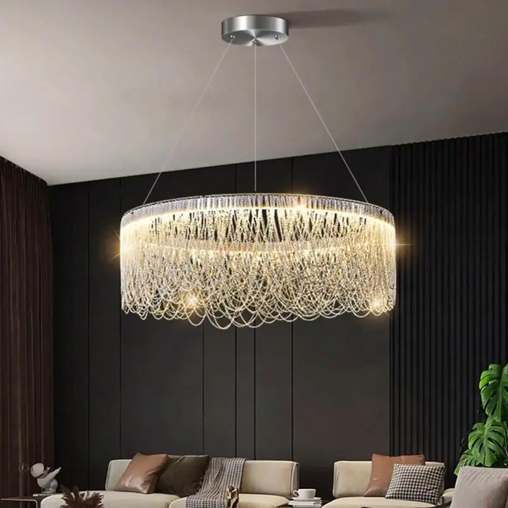 Люстра розкішна кругла з підвісними ланцюжками Ø 80 см Хром (SP08-800 NEW SL)