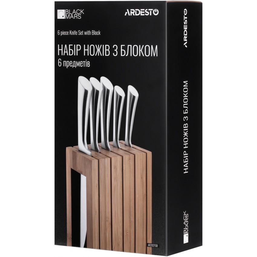 Набір ножів Ardesto Black Mars AR2021SB з бамбуковою підставкою 6 пр. (1578963257) - фото 2 Набір ножів Ardesto Black Mars AR2021SB з бамбуковою підставкою 6 пр. (1578963257) - фото 2