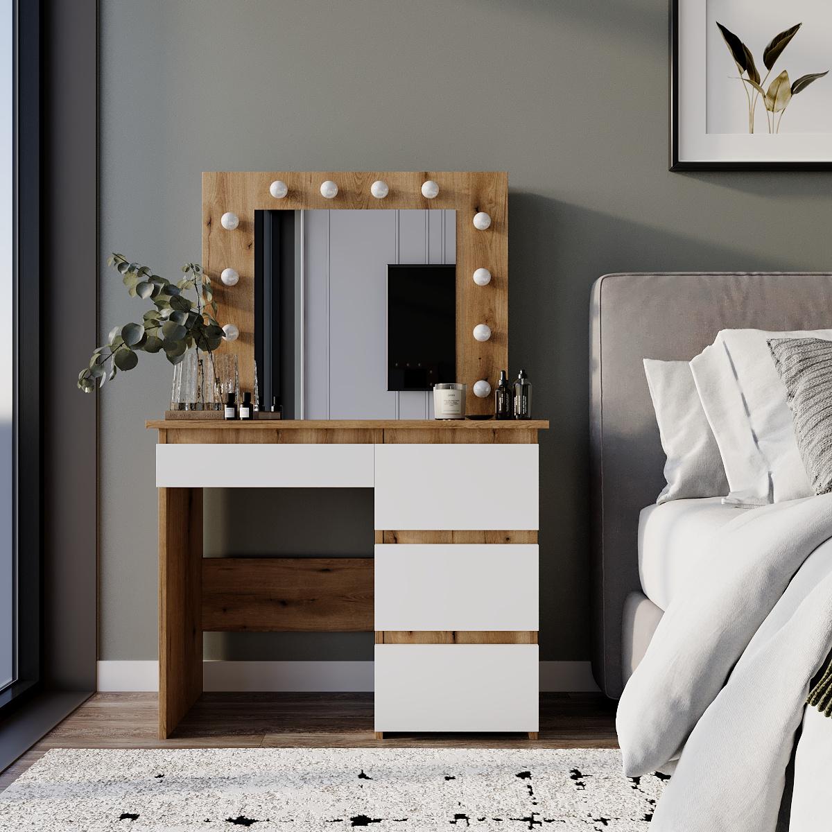 Туалетный столик Beauty 940х430х1400 мм Дуб эвок/ Белый бриллиант (GATB31100100000) - фото 3 Туалетный столик Beauty 940х430х1400 мм Дуб эвок/ Белый бриллиант (GATB31100100000) - фото 3