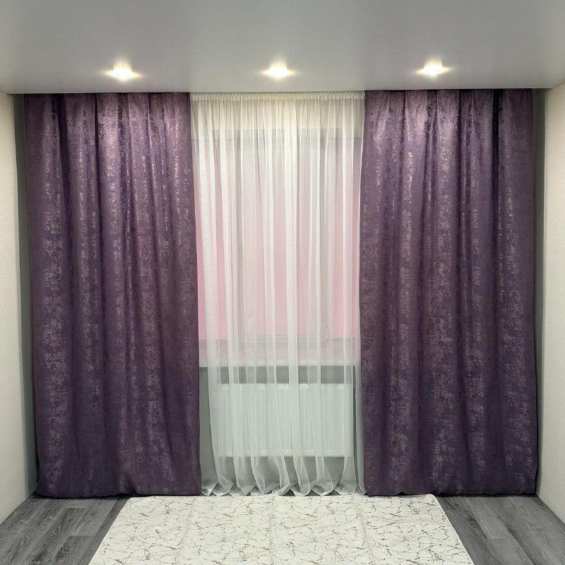 Шторы жаккардовые с мраморным узором среднее затемнение 1,5x2,7 м 2 шт. Фиолетовый (К1039-24) - фото 7