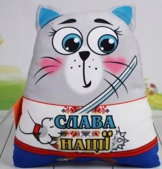 Мягкая игрушка Копица Патриотическая сувенир Кот с принтом "Слава нації- смерть ворогам" 29х22 см (00971-1)