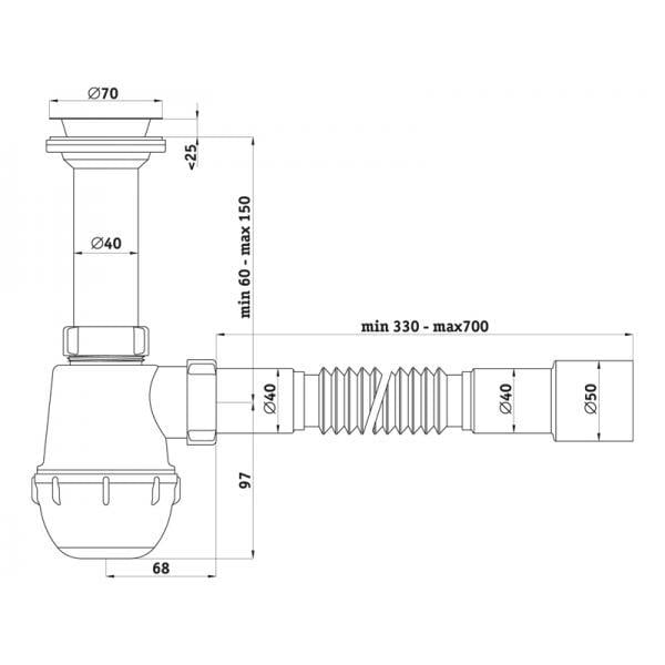 Сифон для мойки Ani Plast D0115VEU 1 1/2" x 40 мм с гофротрубой 40х40/50 мм (SQ-1044009) - фото 2