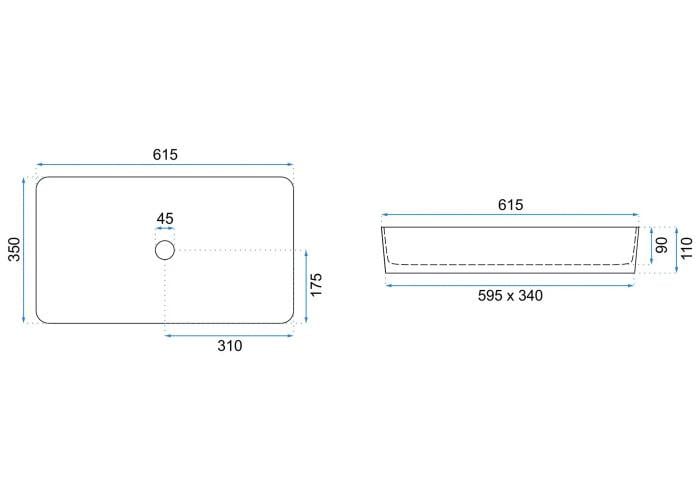 Раковина накладная прямоугольная Sia Nirvana с донным клапаном 610x340x110 мм Grafico (A107B-BL) - фото 6