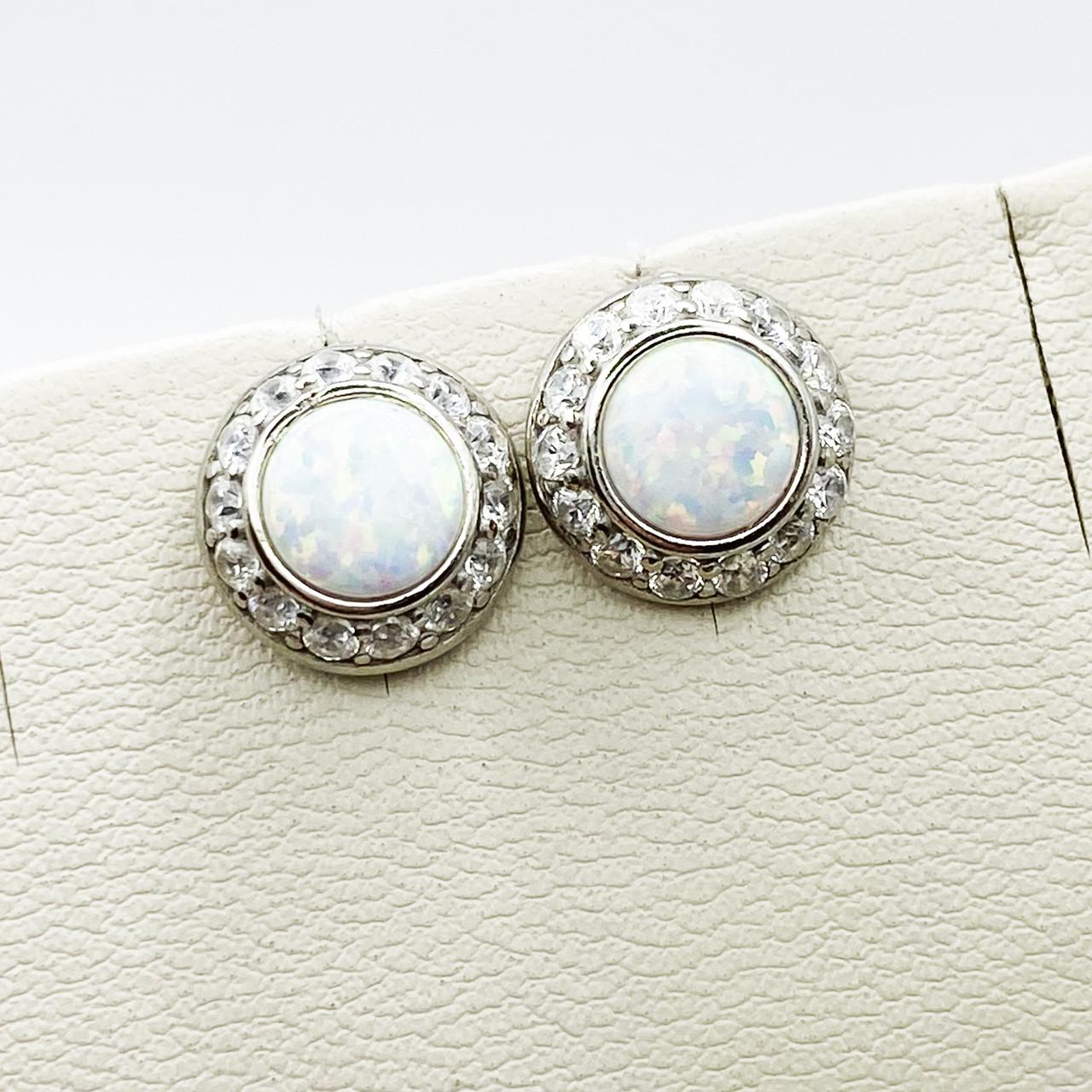 Серьги-пусеты серебряные с белым опалом 2,66 г (1899121688)