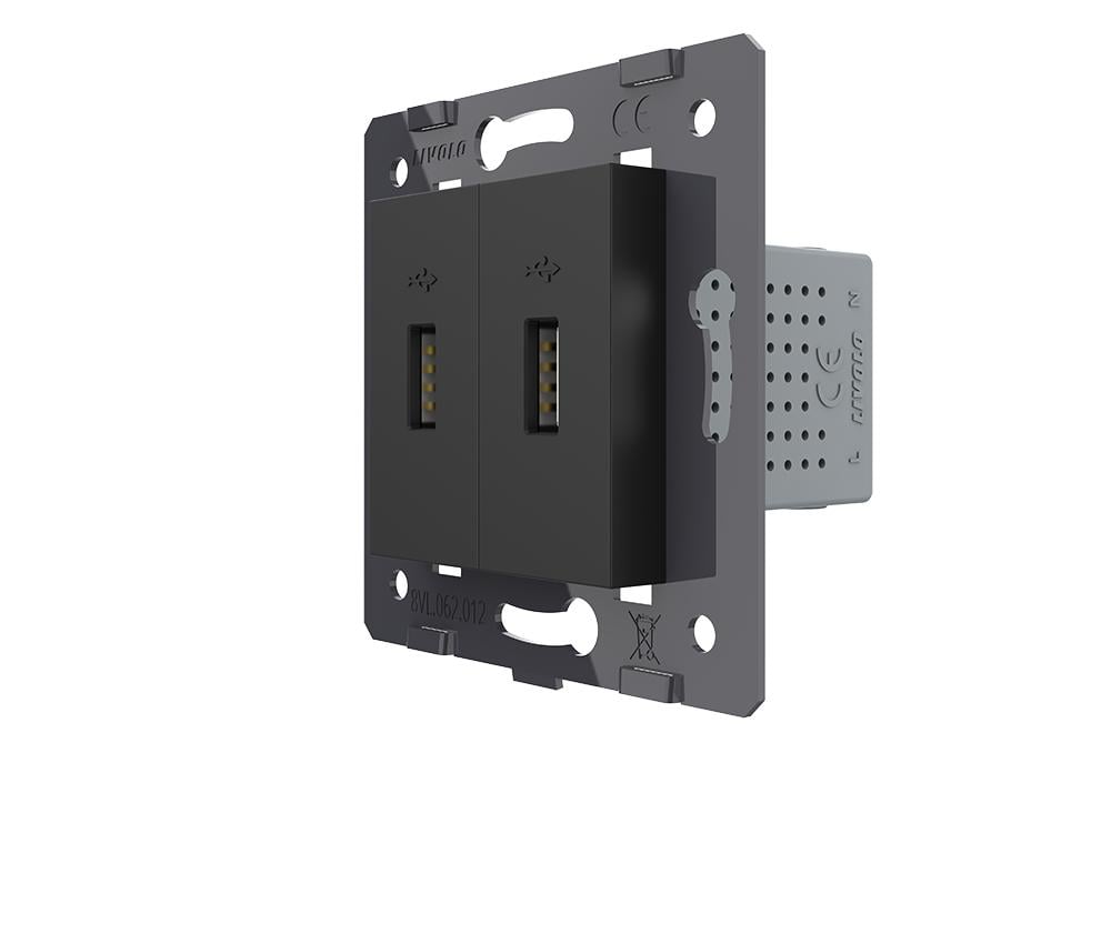 Розетка подвійна LIVOLO USB з блоком живлення настінна дизайнерська Чорний (VL-FCUA/FCUA-2BP) Розетка подвійна LIVOLO USB з блоком живлення настінна дизайнерська Чорний (VL-FCUA/FCUA-2BP)