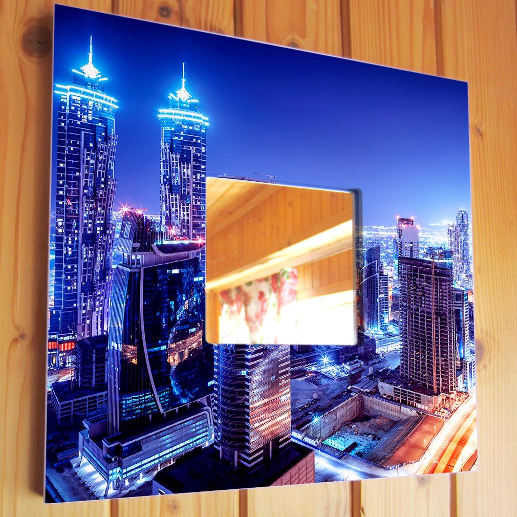Зеркало декоративное с фотопечатью Ночной Дубай ОАЭ 260х260 мм (M03712)