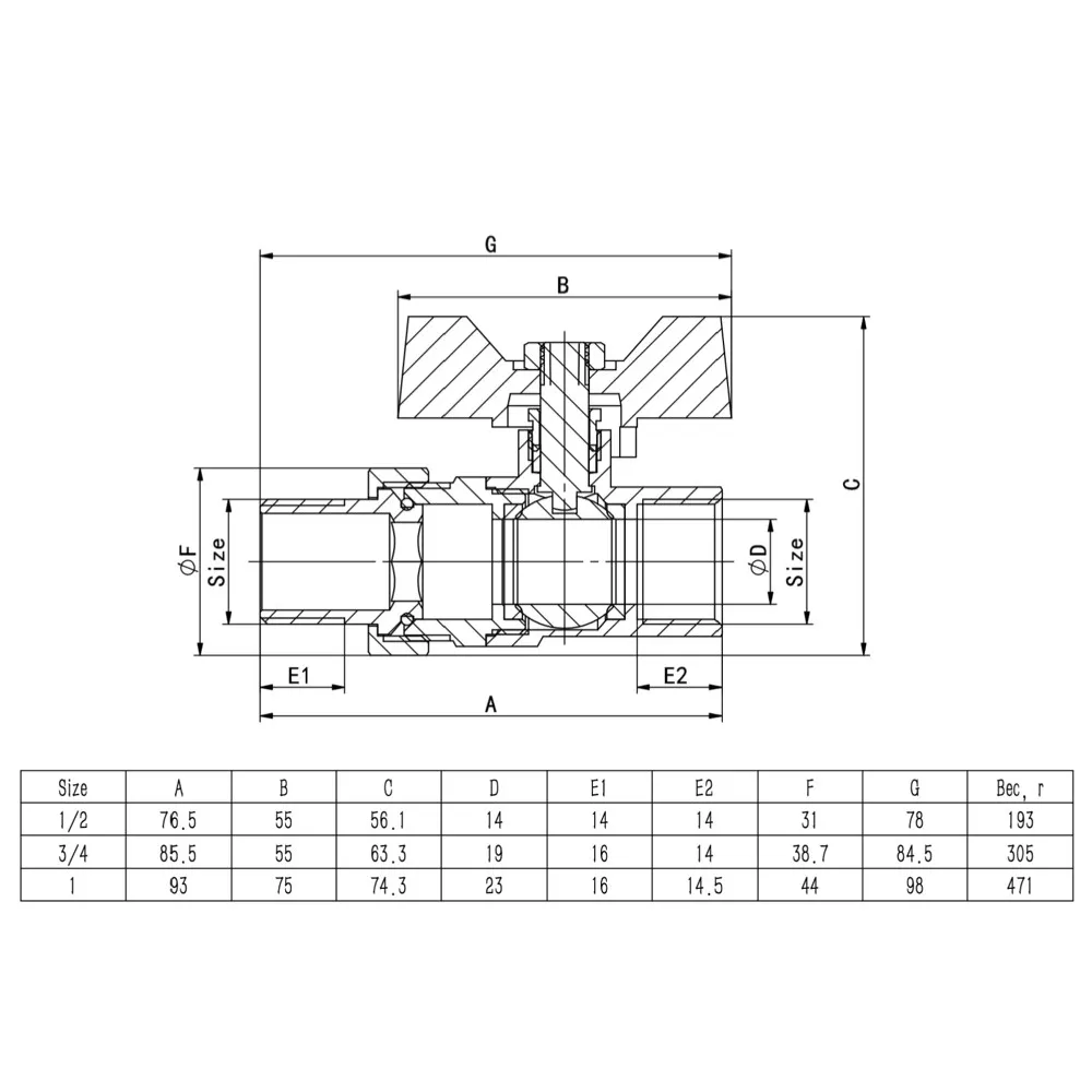 Кран кульовий з напівзгоном ITAL PN40 прямий нікель 1" (SQ-1046062) - фото 4 Кран кульовий з напівзгоном ITAL PN40 прямий нікель 1" (SQ-1046062) - фото 4