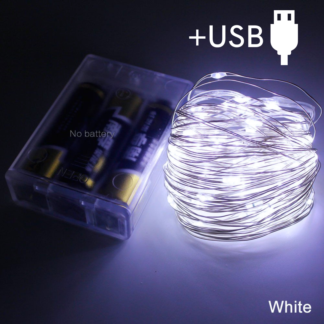 Гирлянда роса на батарейках/USB 50 LED на проводе 5 м Холодный белый (1977-03u) - фото 3