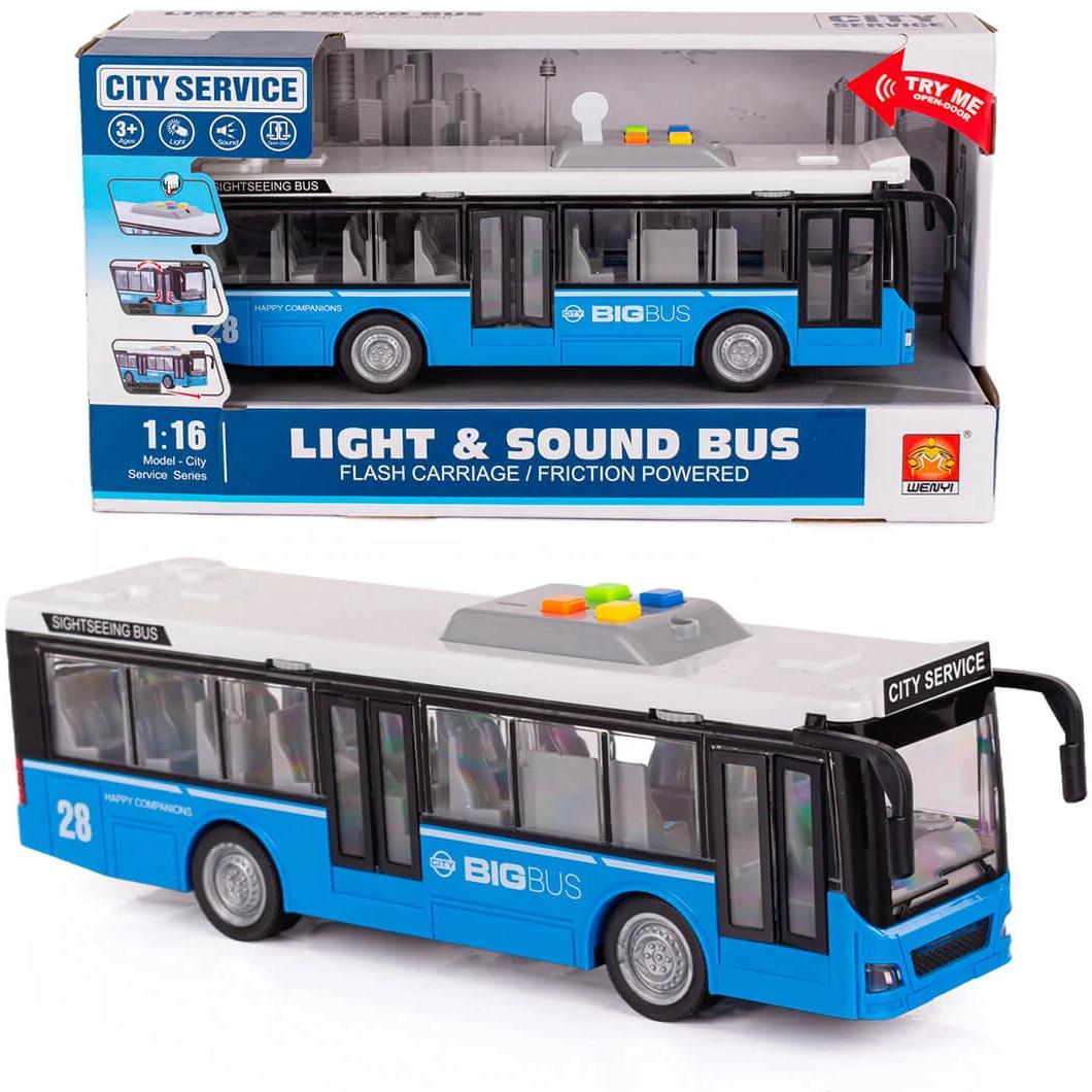 Іграшкова техніка WENYI Автобус 1:16 інерційний зі світлом та звуком/відкриваються двері Синій (30465187) - фото 2 Іграшкова техніка WENYI Автобус 1:16 інерційний зі світлом та звуком/відкриваються двері Синій (30465187) - фото 2