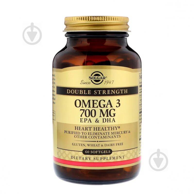 Омега-3, ЭПК и ДГК, Triple Strength, 700 мг, Solgar, 60 желатиновых капсул