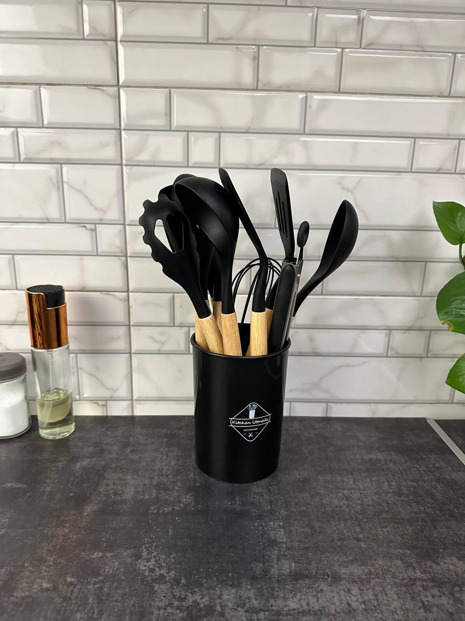 Кухонний набір Unique з 12 пр. на підставці Чорний (UN-1871) - фото 2 Кухонний набір Unique з 12 пр. на підставці Чорний (UN-1871) - фото 2