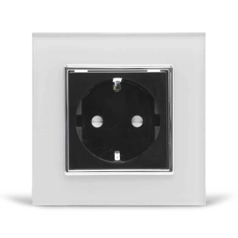 Розетка с заземлением Livolo стеклянная Белый/Черный хром (VL-C7C1EU-11/12C)