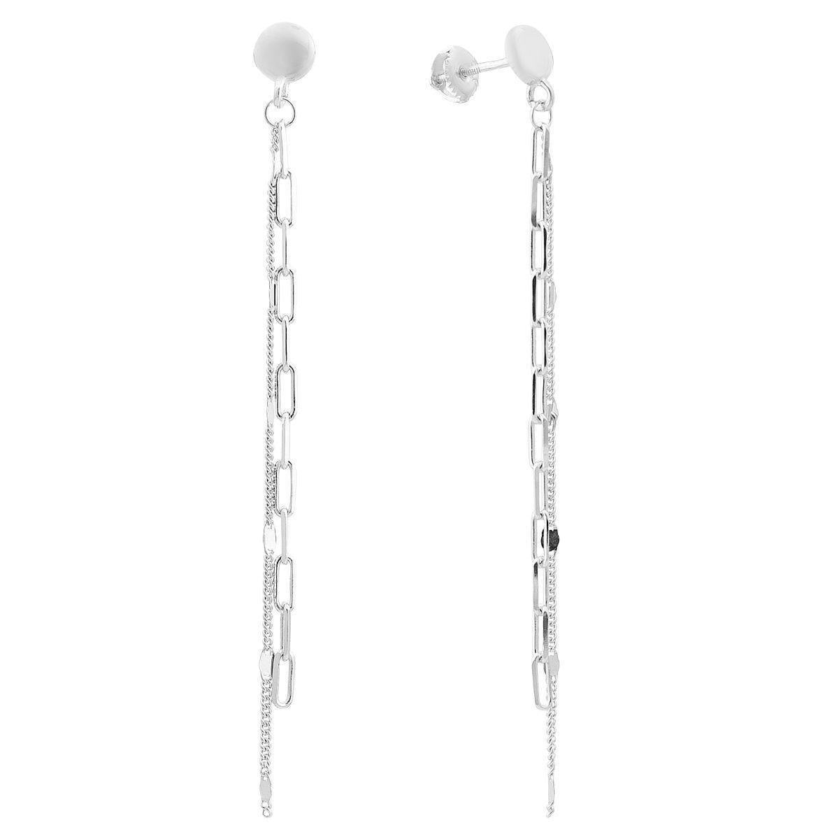 Сережки срібні LoveR з подвійними ланцюжками та геометричними ланками