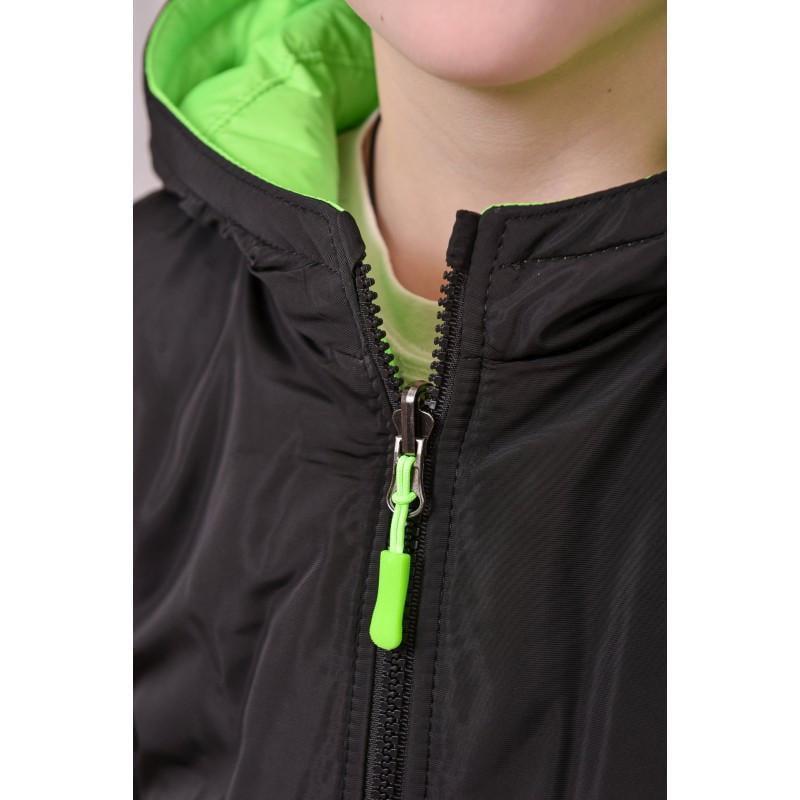 Куртка осенняя для мальчика двухсторонняя 128 см Черный с салатовым (2733511141) - фото 7