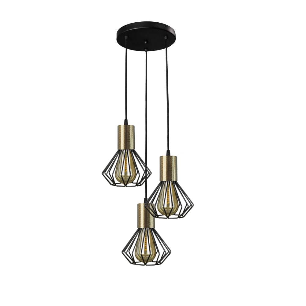 Светильник лофт MSK ELECTRIC Diadem NL 2215-3R BK/BN подвесной на три плафона с бронзовым патроном