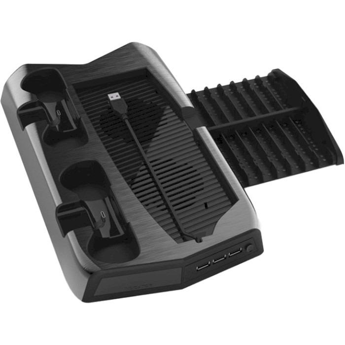 Підставка вертикальна BYIT LP13833 для PS5 з охолодженням зарядкою та відсіком для дисків Black (32709124)